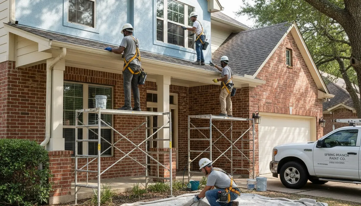 San Antonio, TX painting contractor crew preparing a house for interior and exterior painting